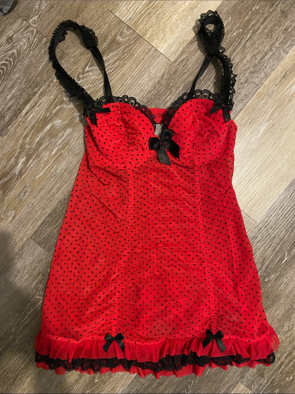 Red Polka Dot Lace-Trim Lingerie